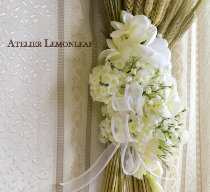 小麦とプルメリアスワッグ　アトリエレモンリーフ　レッスンサンプル