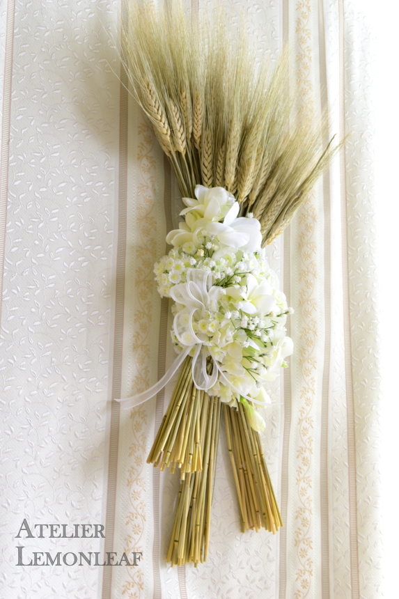 小麦とプルメリアスワッグ　アトリエレモンリーフ　壁掛タイプ