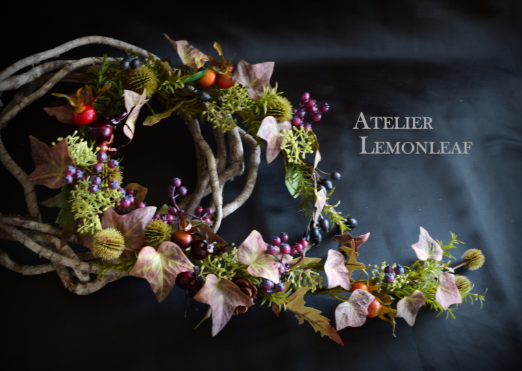 アトリエレモンリーフ　レッスンサンプル　馬蹄形リース　横