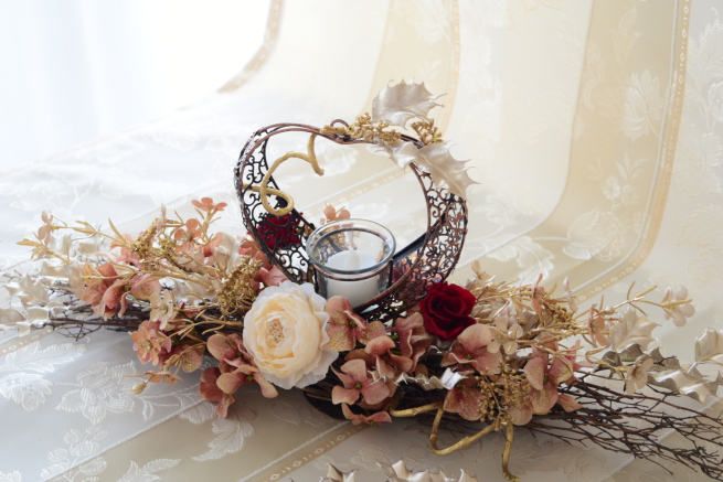 クリスマスアレンジ　アトリエレモンリーフ　キャンドルスタンド　フロント