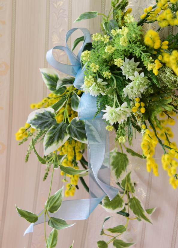 アトリエレモンリーフ　ミモザ　スワッグ　ミモザ全体フォル3ム　