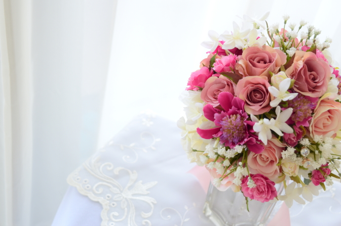 ブーケレッスン　ワイヤリングブーケ　　ピンク　アトリエレモンリーフ　アップ