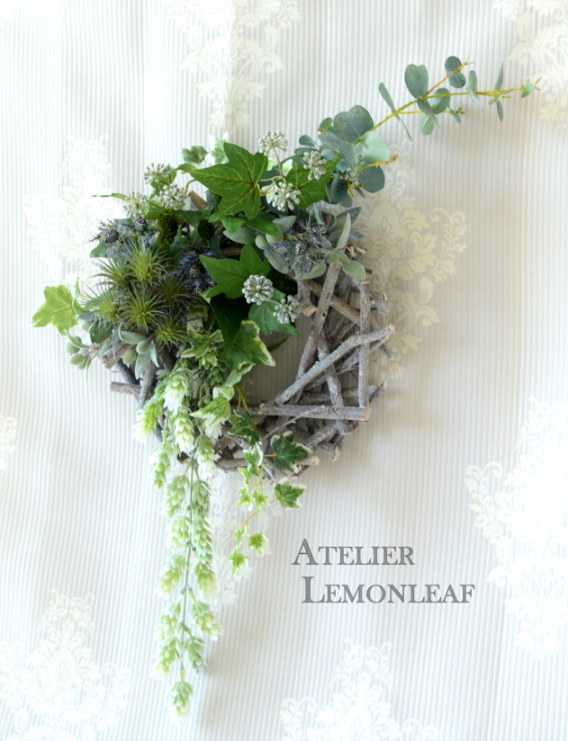 アトリエレモンリーフ　リース　グリーン　フラワーアレンジ　全体2　
