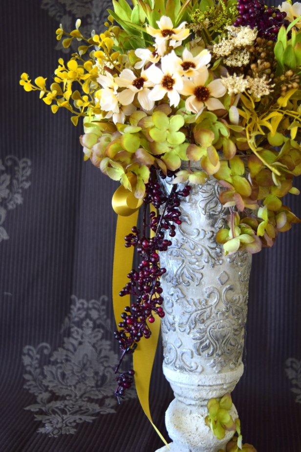 アトリエレモンリーフ　レッスン　トールベース　マスタードカラー　秋のアレンジアップ画像