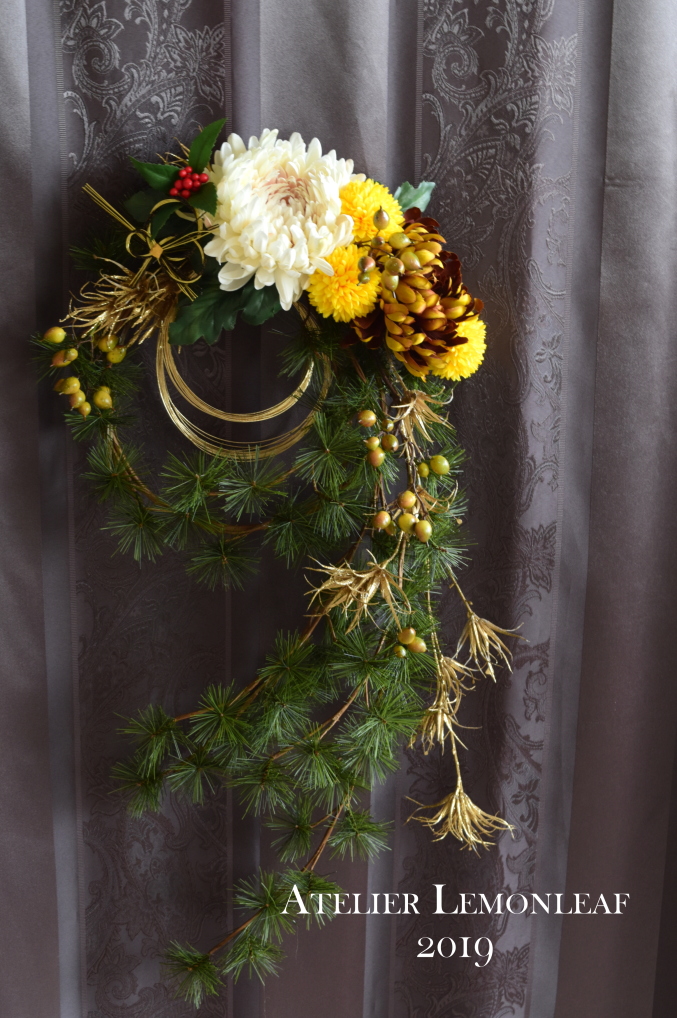 アトリエレモンリーフ　お正月アレンジ　和飾り、しめ縄　全体図