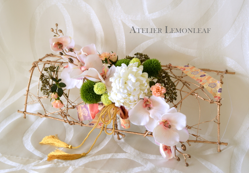 和飾　アトリエレモンリーフ　お正月アレンジ　横　お正月飾り