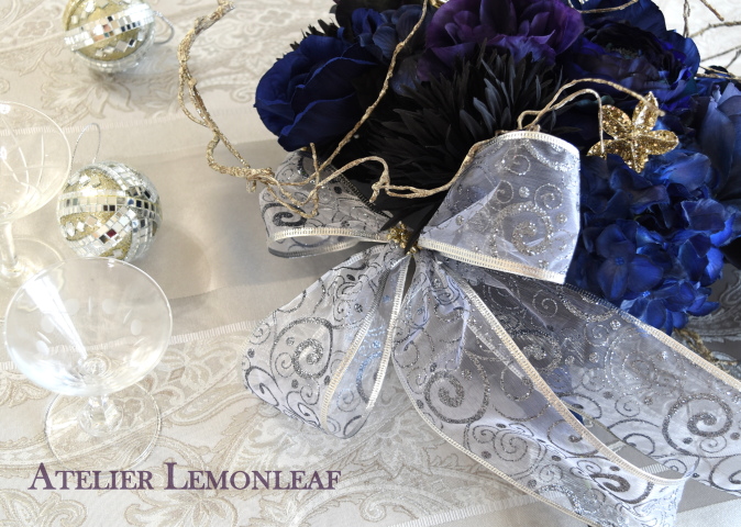 アーティフィシャルフラワー　スワッグ　クリスマススワッグ　ノーブルクリスマス　リボンアップ　アトリエレモンリーフ　