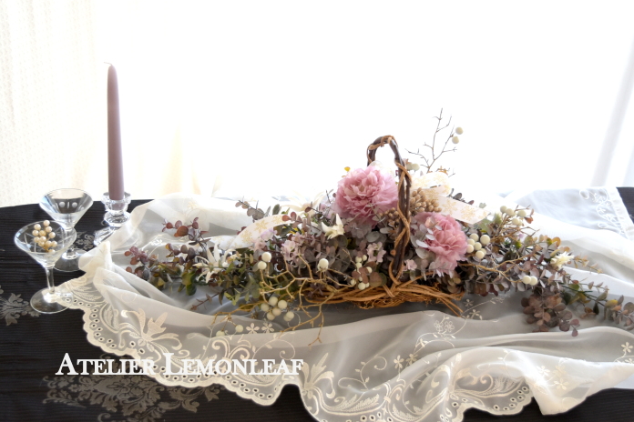 アーティフィシャルフラワー　シャクヤク　バスケットアレンジ　アトリエレモンリーフ　全体　正面