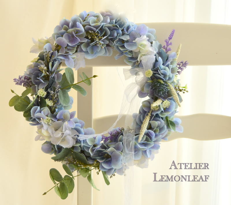 アーティフィシャルフラワーのアジサイのリース｜アトリエレモンリーフ　