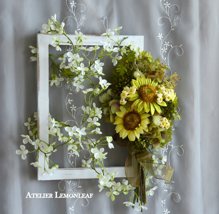 #アーティフィシャルフラワー　ひまわりのスワッグ　｜アトリエレモンリーフ