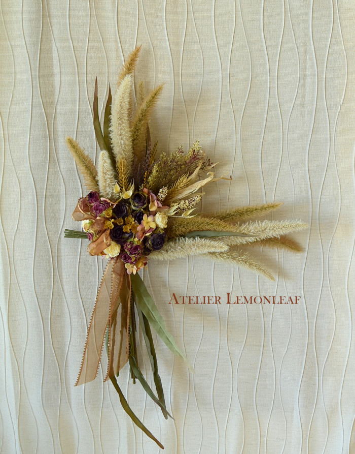 フォックステイルを使ったアーティフィシャルフラワーのスワッグ　全体　｜アトリエレモンリーフ
