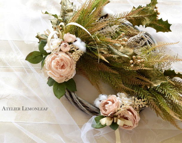 アーティフィシャルフラワー　クリスマリース　バラのアレンジつき｜アトリエレモンリーフ