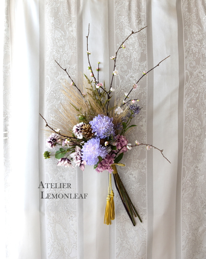 アーティフィシャルフラワー　御正月飾り、和飾り　スワッグ全体写真　マム｜アトリエレモンリーフ