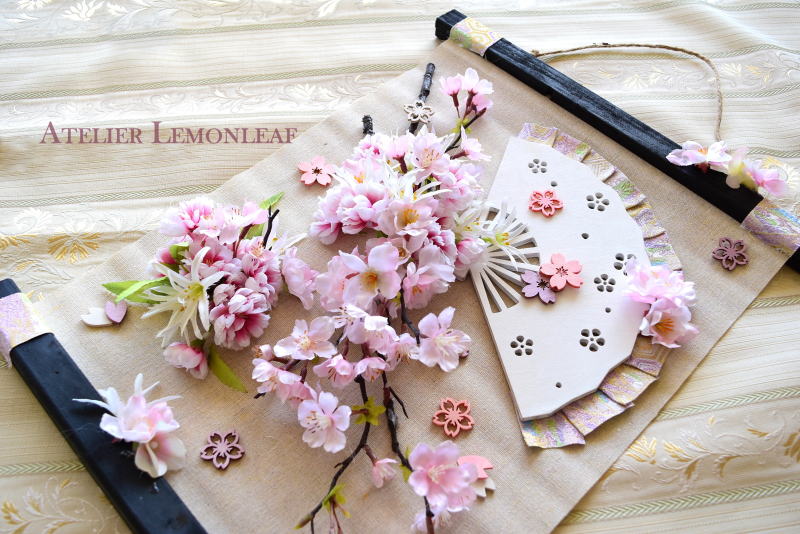 アーティフィシャルフラワー　造花　桜アレンジ　タペストリータイプ　俯瞰　｜アトリエレモンリーフ