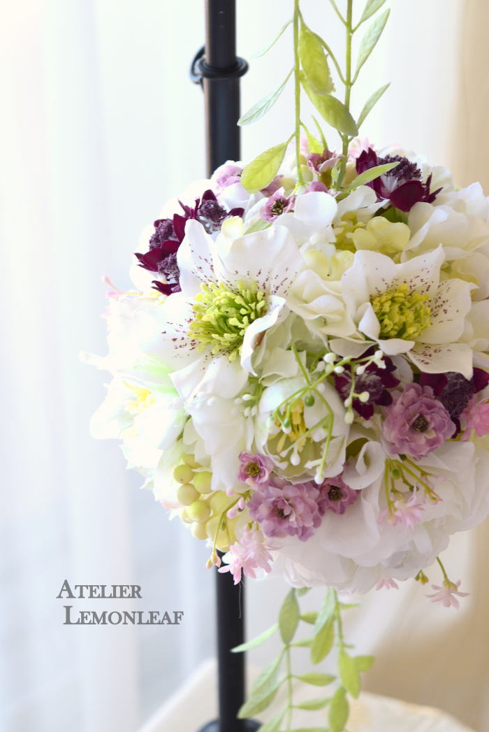 アーティフィシャルフラワー　ボールブーケ　クリスマスローズ　｜アトリエレモンリーフ