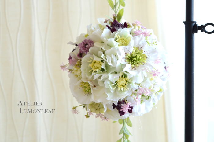アーティフィシャルフラワー　ボールブーケ　クリスマスローズ　｜アトリエレモンリーフ
