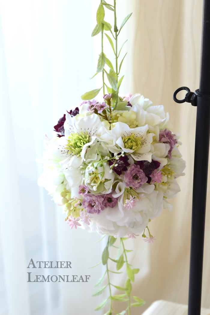 アーティフィシャルフラワー　ボールブーケ　クリスマスローズ　｜アトリエレモンリーフ