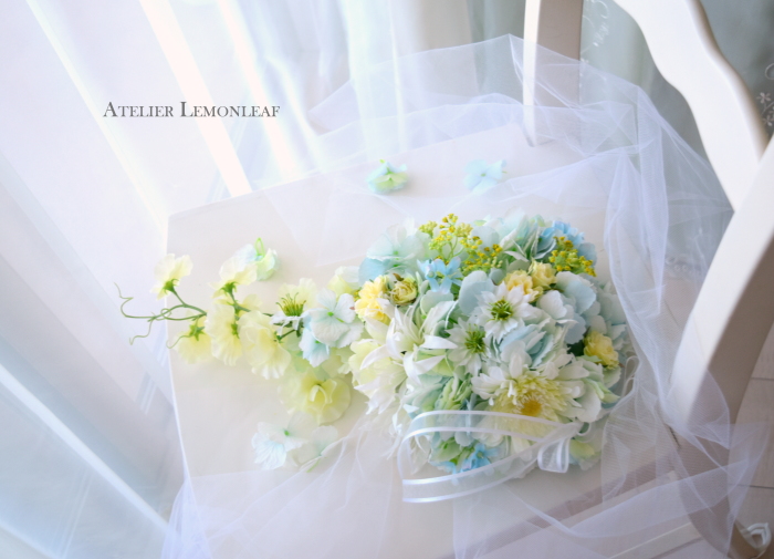 アーティフィシャルフラワー　壁掛けブーケ　キャスケードブーケ　壁に飾るブーケ｜アトリエレモンリーフ　