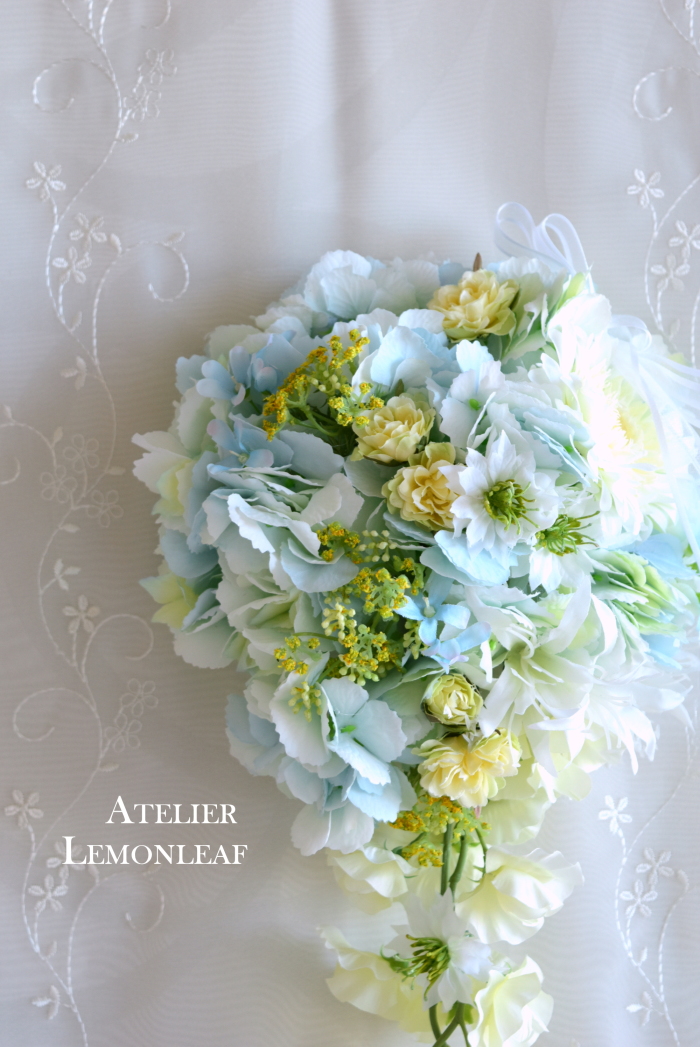 アーティフィシャルフラワー　壁掛けブーケ　キャスケードブーケ　あじさい｜アトリエレモンリーフ　