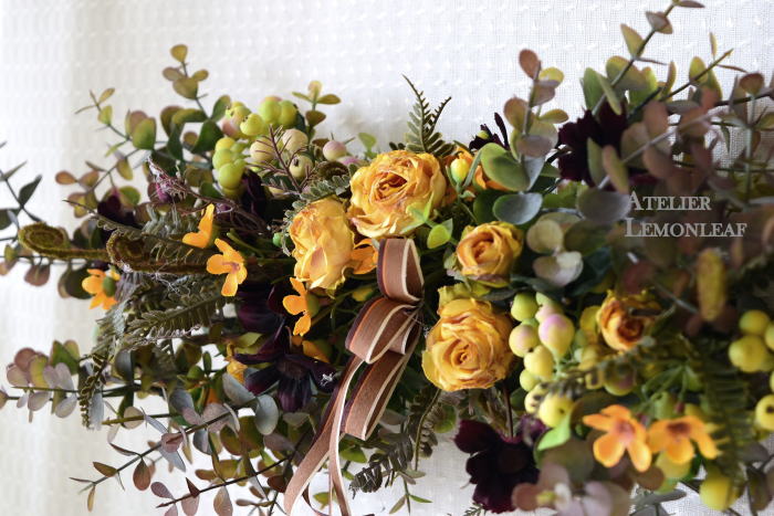 アーティフィシャルフラワー　ホリゾンタルスワッグ　バラのSWAG 　サイド｜アトリエレモンリーフ