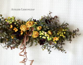 アーティフィシャルフラワー　ホリゾンタル　バラのスワッグ　SWAG 　壁掛けシーンアップ｜アトリエレモンリーフ