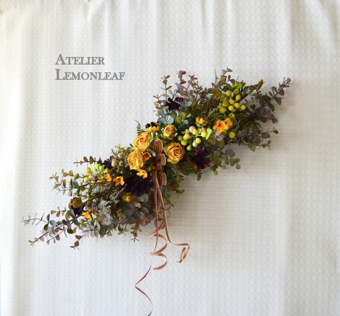 アーティフィシャルフラワー　ホリゾンタル　スワッグ　SWAG 壁掛けシーン｜アトリエレモンリーフ