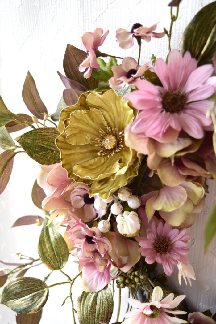 ペットフラワー　アーティフィシャルフラワーリース　ペットフラワーゴールド｜アトリエレモンリーフ