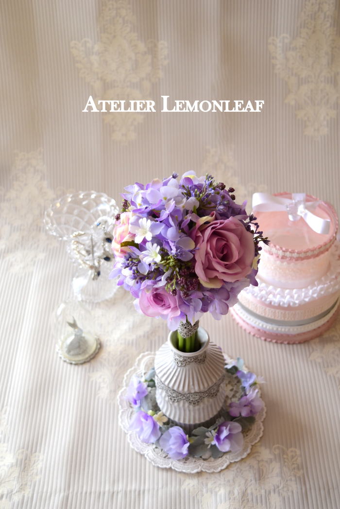 アーティフィシャルフラワー　トピアリー　ピンクのバラ　アジサイ　2｜アトリエレモンリーフ　