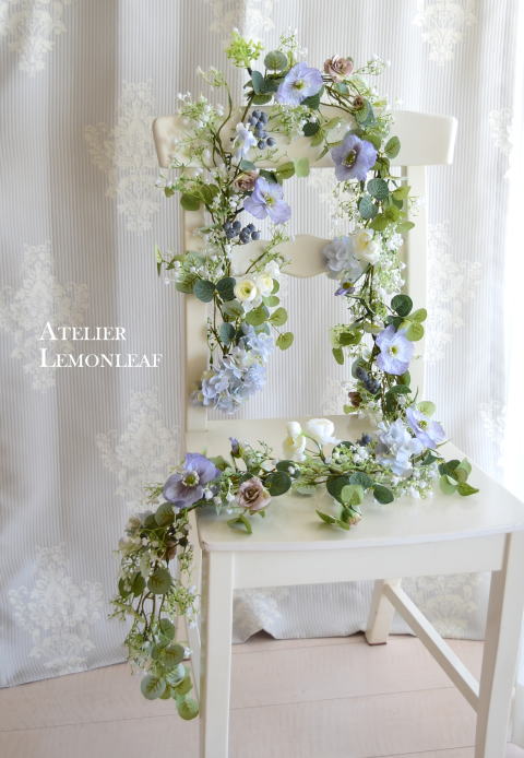 アーティフィシャルフラワー　カスミソウのガーランド　ポピーとバラとユーカリ　｜アトリエレモンリーフ　