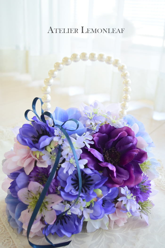 アーティフィシャルフラワー　バックブーケ　アネモネのバックブーケ｜アトリエレモンリーフ　