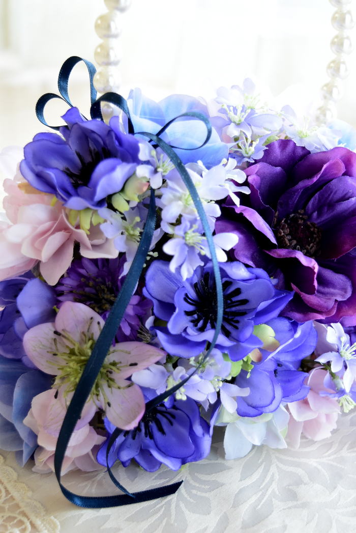 アーティフィシャルフラワー　バックブーケ　アネモネのバックブーケ　アップ2｜アトリエレモンリーフ　