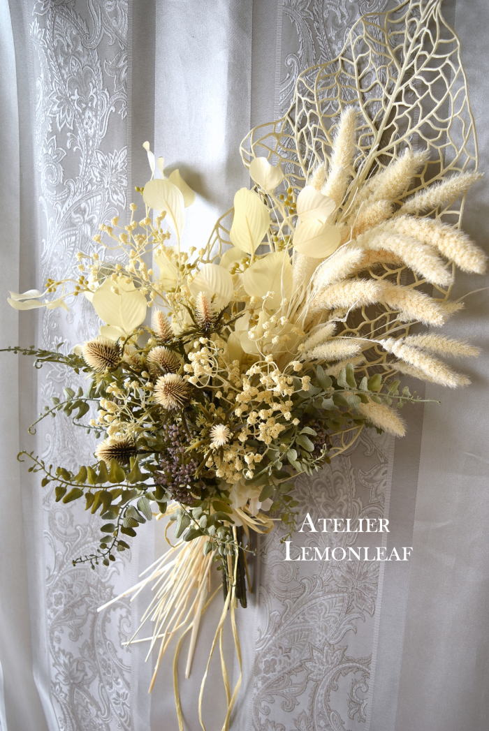 アーティフィシャルフラワー　セタリアとアザミのスワッグ　レッスン　｜アトリエレモンリーフ　
