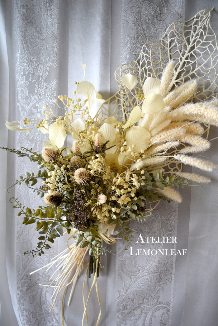 アーティフィシャルフラワー　セタリアとアザミのスワッグ　｜アトリエレモンリーフ　