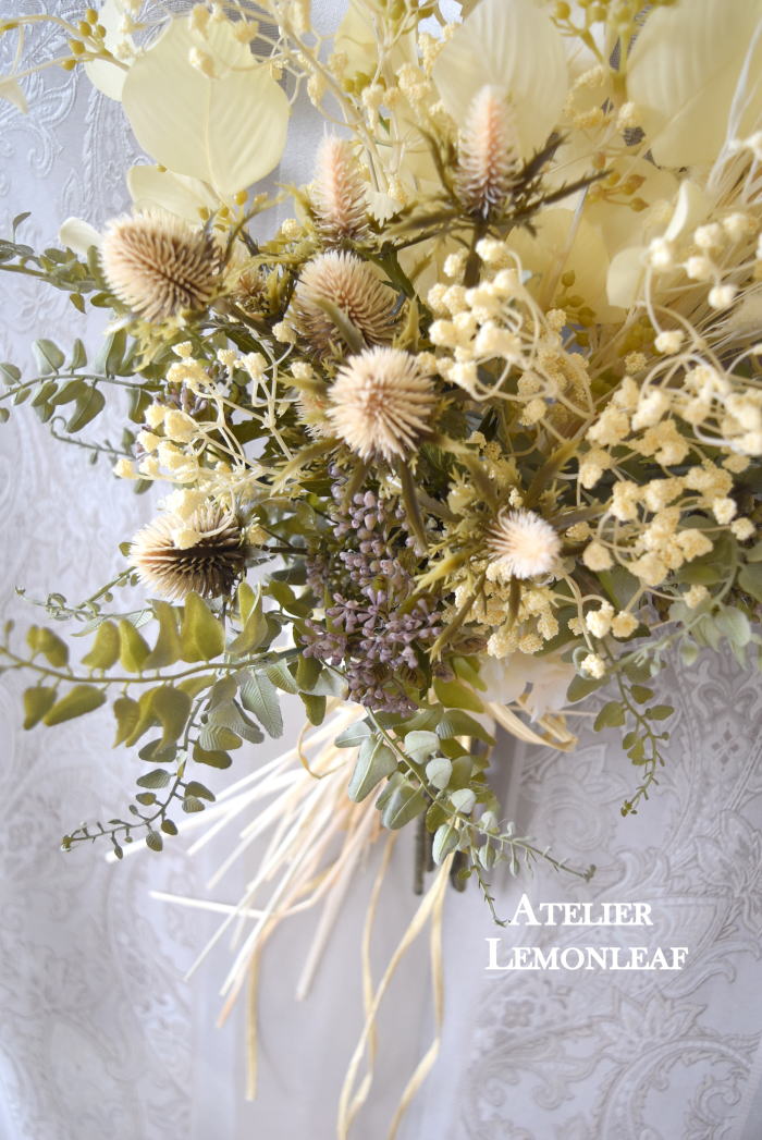 アーティフィシャルフラワー　セタリアとアザミのスワッグ　アップ写真｜アトリエレモンリーフ　