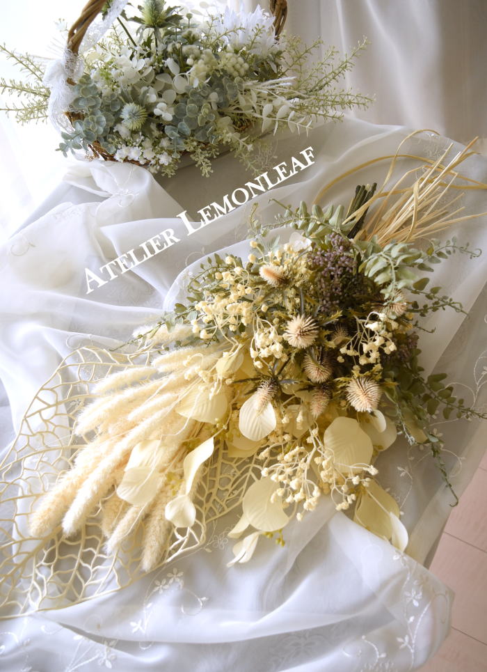 アーティフィシャルフラワー　セタリアとアザミのスワッグ　フォトスタイリング2　｜アトリエレモンリーフ　