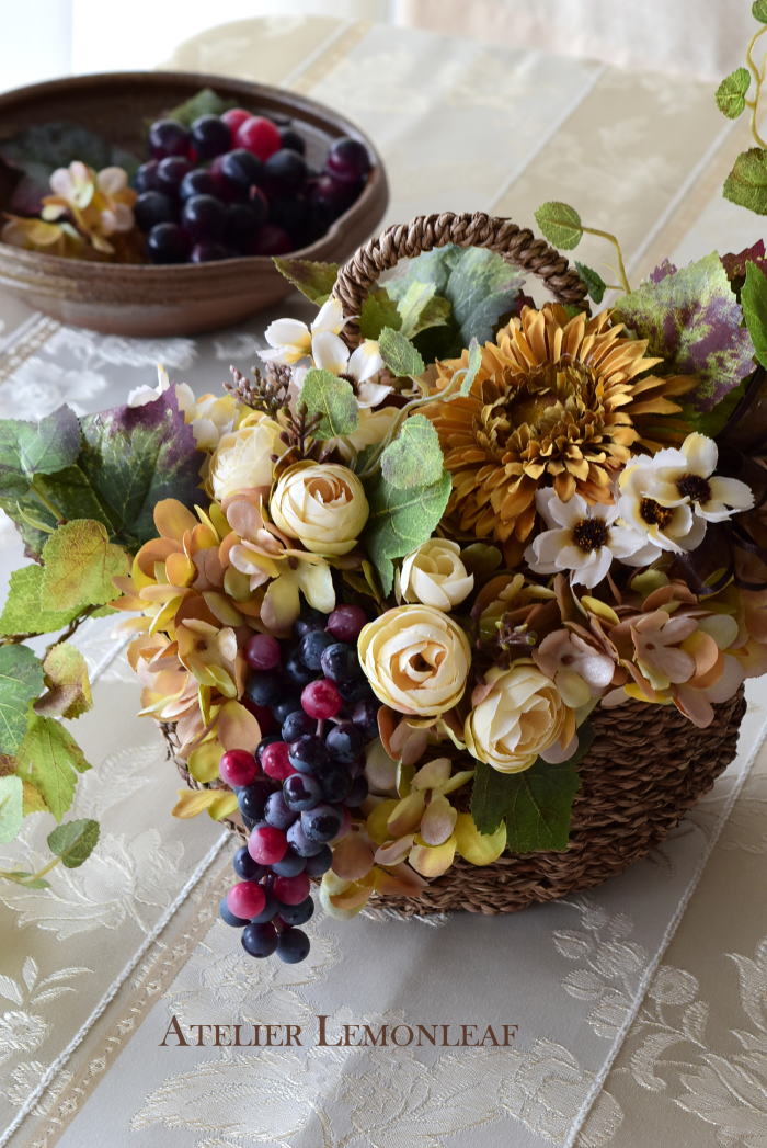 アーティフィシャルフラワー　バスケットアレンジ｜アトリエレモンリーフ　