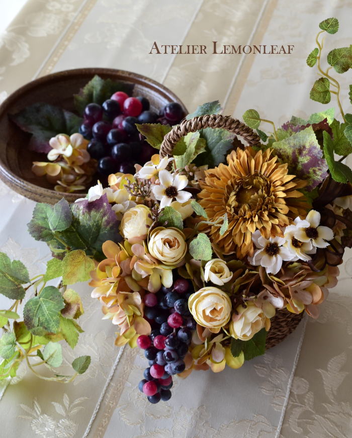 アーティフィシャルフラワー　バスケットアレンジ｜アトリエレモンリーフ　
