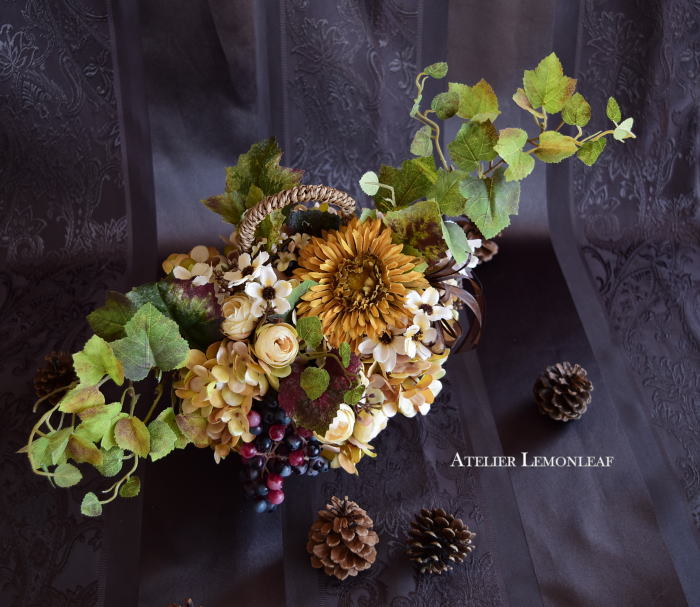 アーティフィシャルフラワー　バスケットアレンジ｜アトリエレモンリーフ　