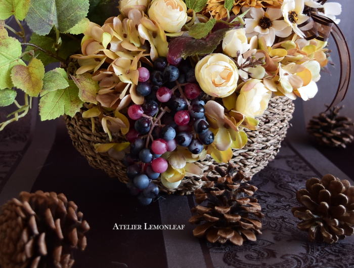 アーティフィシャルフラワー　バスケットアレンジ｜アトリエレモンリーフ　