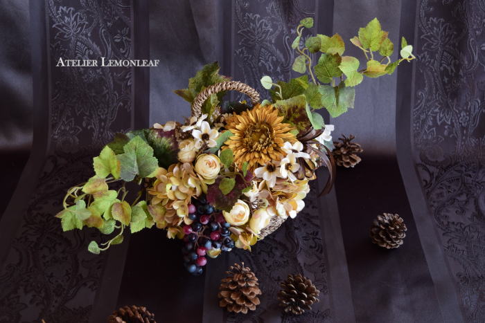 アーティフィシャルフラワー　バスケットアレンジ｜アトリエレモンリーフ　