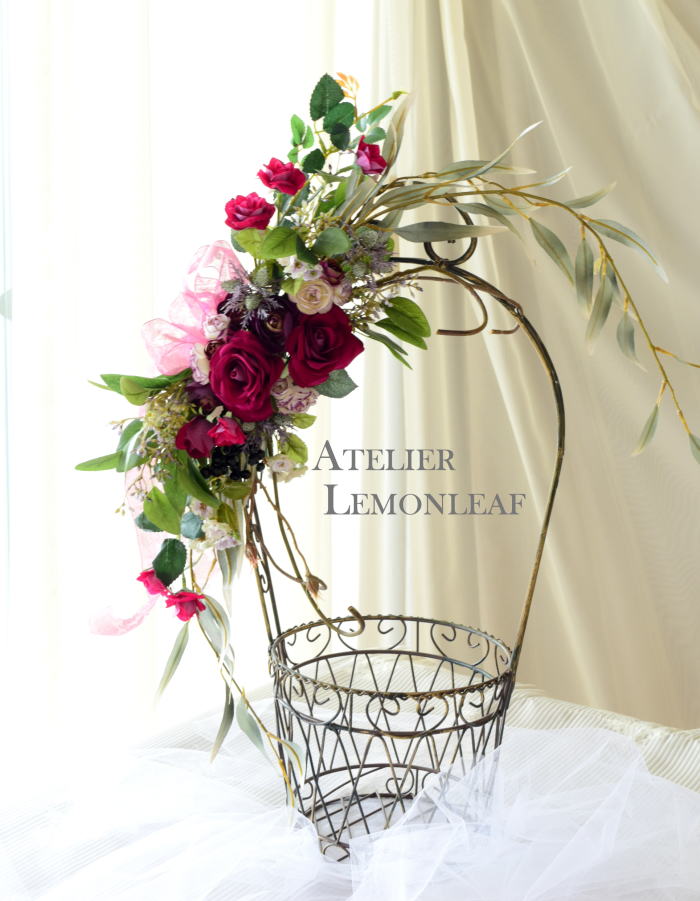 アーティフィシャルフラワー　ローズ　クレッセントスワッグ、馬蹄形リース　インテリア｜アトリエレモンリーフ　