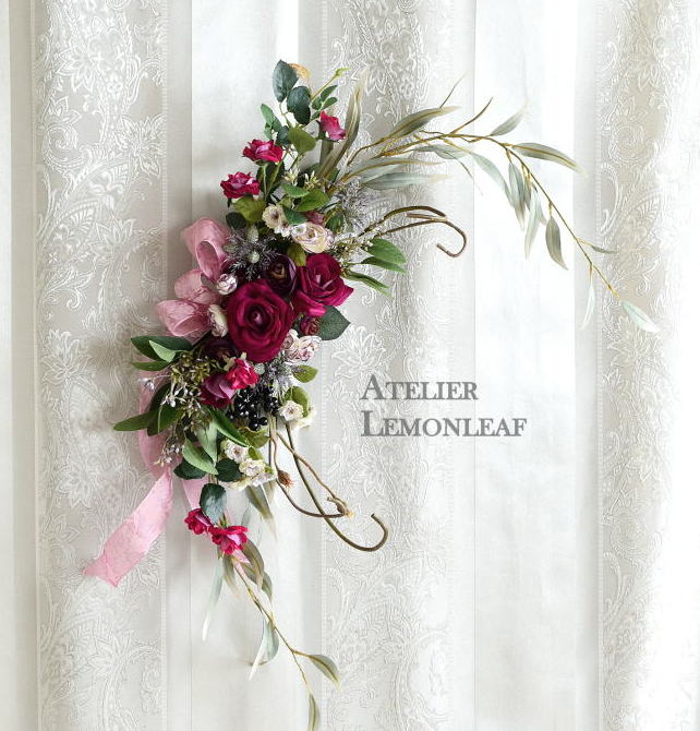 アーティフィシャルフラワー　ローズ　クレッセントスワッグ、馬蹄形リース　インテリア｜アトリエレモンリーフ　