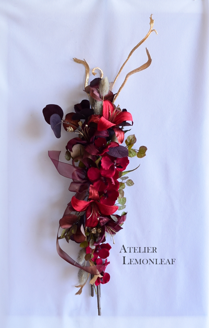 アーティフィシャルフラワークリスマスアレンジ　赤　クリスマススワッグ　ストレートスワッグ｜アトリエレモンリーフ　
