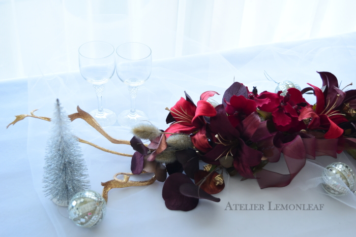 アーティフィシャルフラワークリスマスアレンジ　赤　クリスマススワッグ　X'mas｜アトリエレモンリーフ　