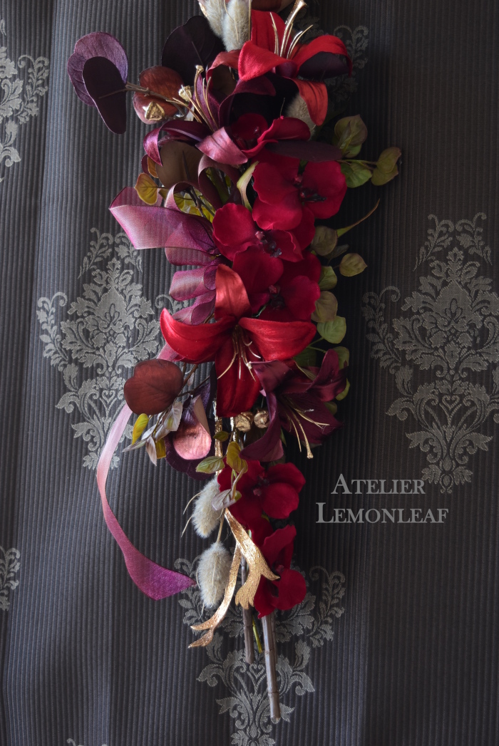 アーティフィシャルフラワークリスマスアレンジ　赤　クリスマススワッグ X'mas table｜アトリエレモンリーフ　
