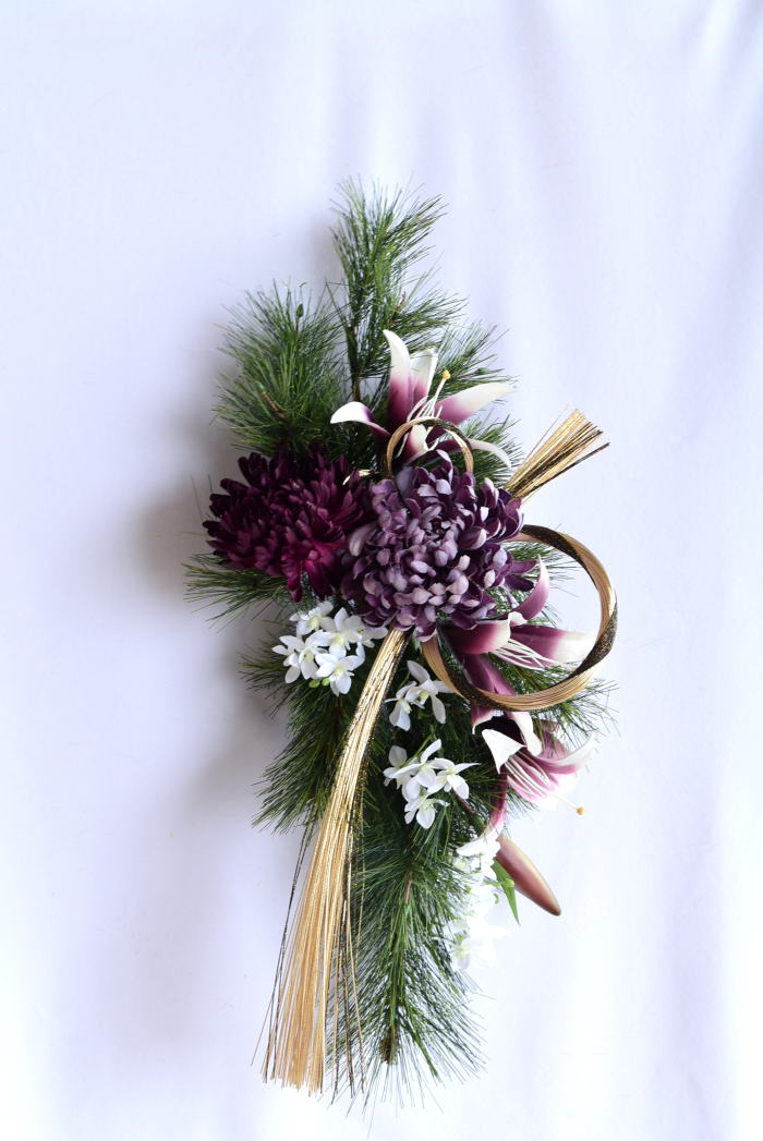 御正月飾り　和飾り　アーティフィシャルフラワースワッグ　正面｜アトリエレモンリーフ