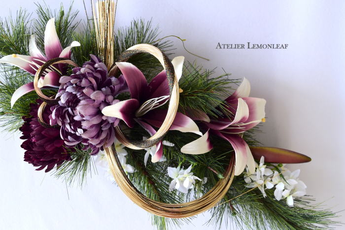 御正月飾り　和飾り　アーティフィシャルフラワースワッグ　斜め掛け｜アトリエレモンリーフ