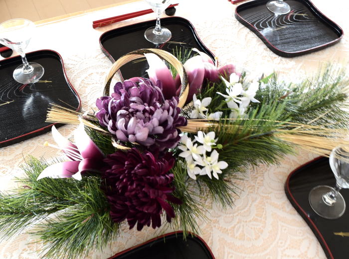 御正月飾り　和飾り　アーティフィシャルフラワースワッグ　食卓｜アトリエレモンリーフ