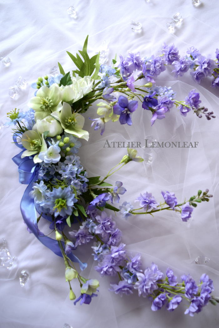 アーティフィシャルフラワー　クレセントスワッグ　デルフィニウム　ラクスバー　メイン　クリスマスローズ｜アトリエレモンリーフ　