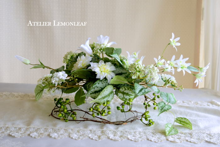 アーティフィシャルフラワー　テーブルグリーン　アレンジ｜アトリエレモンリーフ　